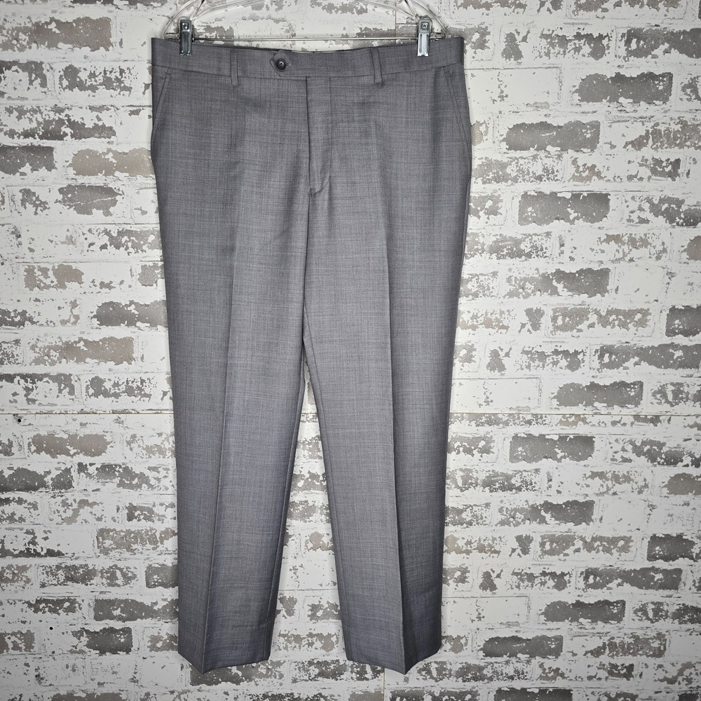 Mantoni Dress Pants Mens 36x28‎ (+3" Inseam) Gray Flat Front 100% Virgin Wool